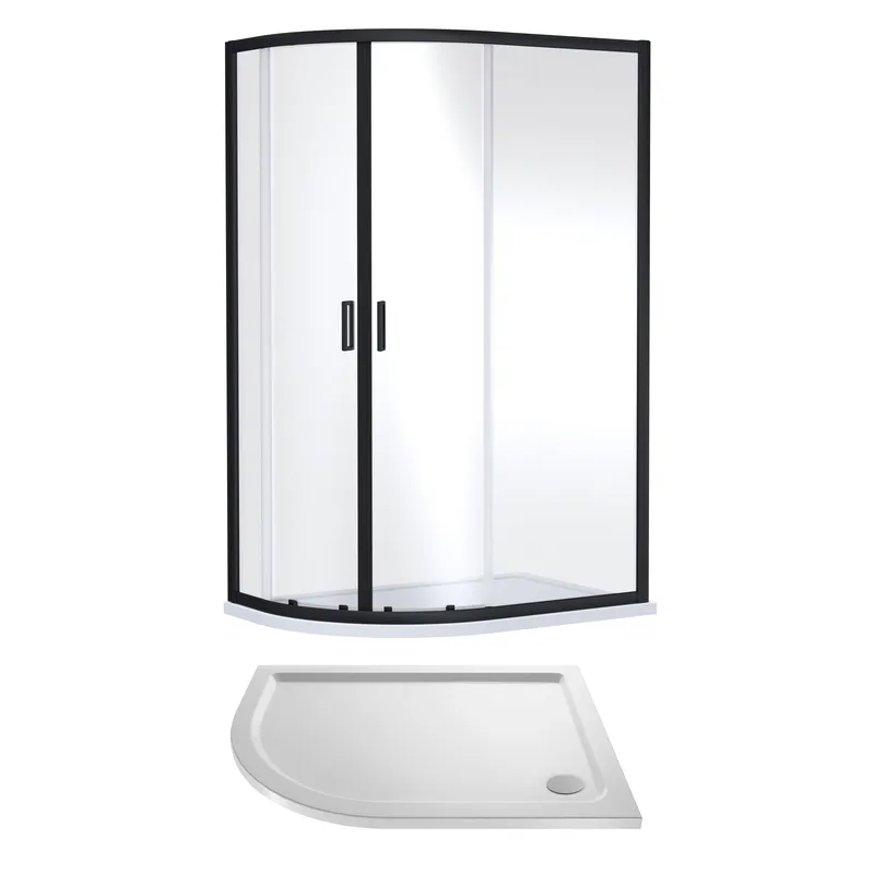 Balterley Ruwa Offset Quad Shower Suite LH, 1200 x 900mm Tray & Enclosure Black Black