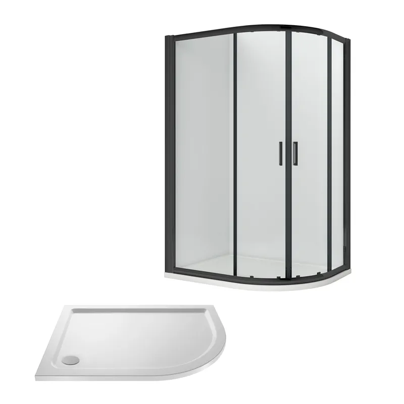 Balterley Ruwa Offset RH Quadrant: Door, Panel, Tray, 1000 x 800 mm Black/White in Black Black