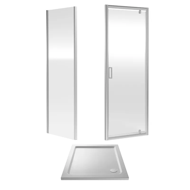 Balterley Ruwa Pivot Suite & 6mm Glass, 760x760mm Tray, Door & Side Panel Chrome in Silver Silver