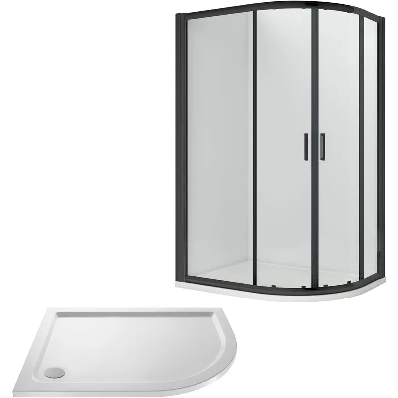 Balterley Ruwa Offset RH Quadrant: Door, Panel, Tray, 1200 x 800 mm Black/White in Black Black