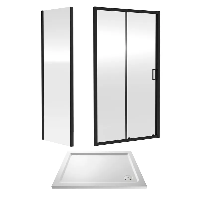Balterley Ruwa Sliding Shower Suite: 6mm Glass Tray Door Panel 1000x760mm Black Black