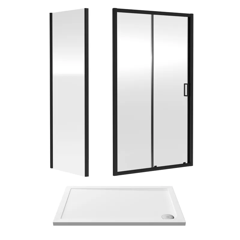 Balterley Ruwa Sliding Shower Suite: 6mm Glass Tray Door Panel 1200x800mm Black Black