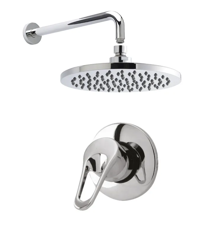 Balterley Shower Bundle Concealed Round Manual Valve Arm Head Kit Chrome in Silver Silver