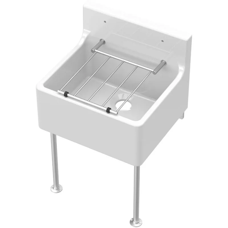Balterley - Single Bowl Fireclay Ceramic Cleaner Sink with Grill & Legs, 455 x 362 x 396 - White/Chrome