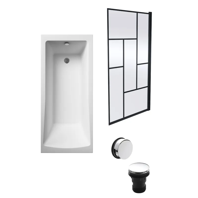 Balterley Square 1700x700 Bath with Abstract Screen & Waste in White White