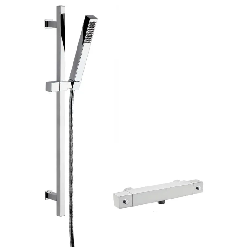 Balterley Square Bar Valve Slide Rail Shower Kit Chrome in Silver Silver