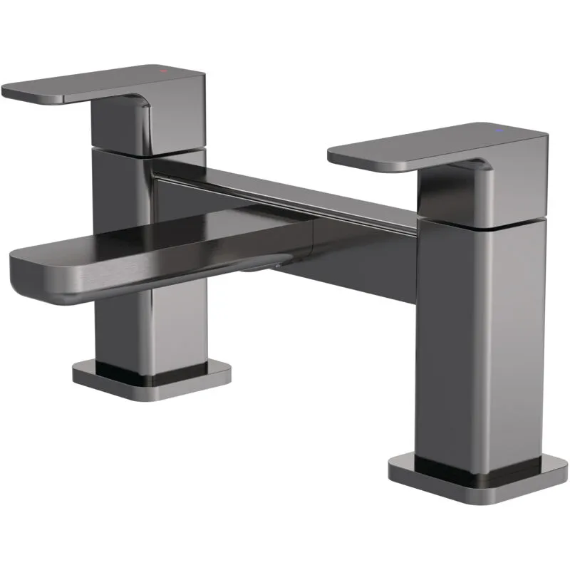 Balterley Square Deck Mounted Bath Filler Tap Brushed Pewter in Silver Silver