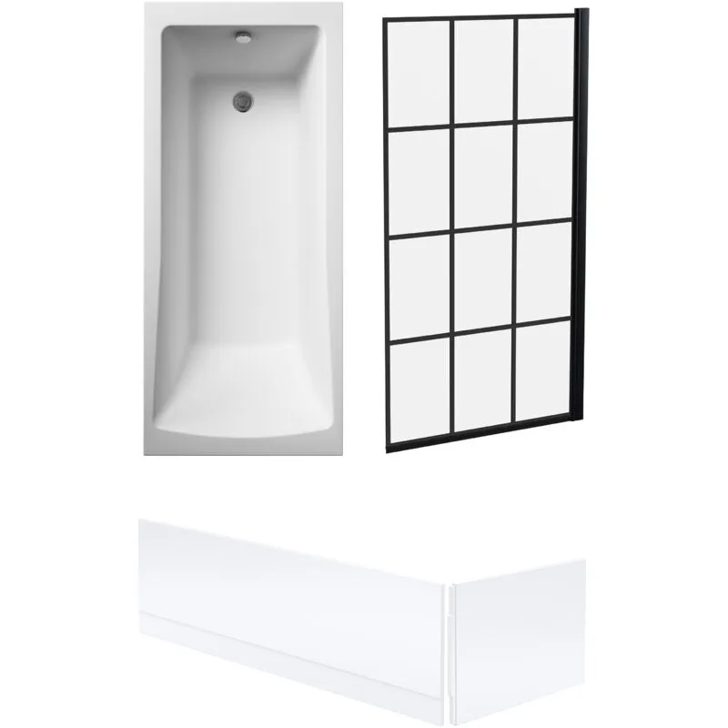 Balterley Square 1700x700 Bath Set - Panels & Black Square Screen in White White