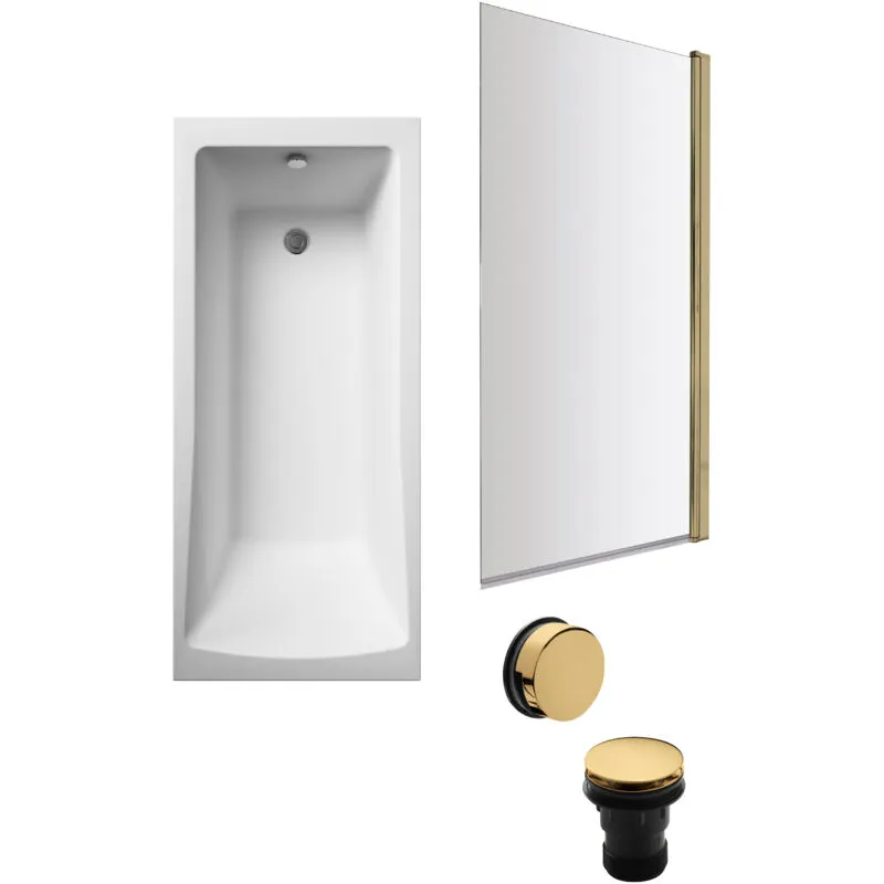 Balterley Square 1700x700 Bath Set - Leg Set, Brass Screen & Brass Waste in White White