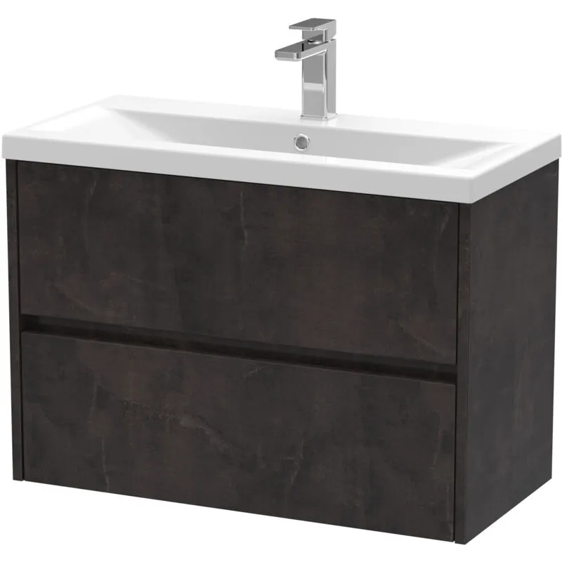Balterley Square Wall Hung 2 Drawer Vanity Unit & Ceramic Basin, 800mm - Textured Matt Metallic Slate