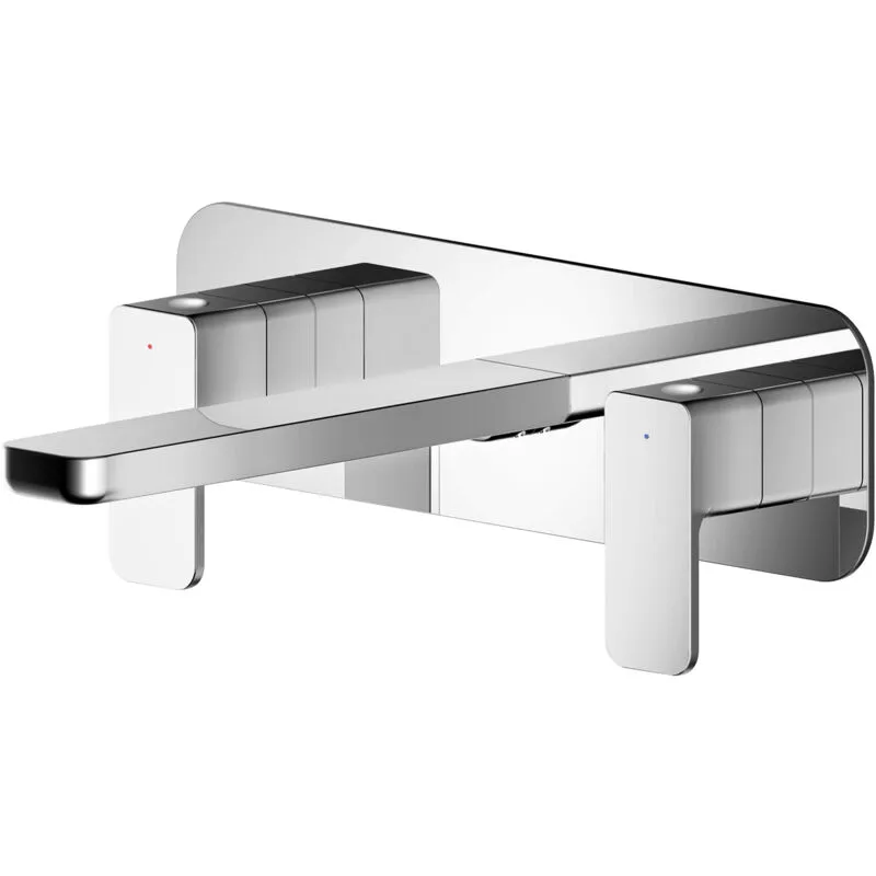 Balterley Square Wall Mount 3 Tap Hole Basin Mixer Tap & Back Plate - Chrome