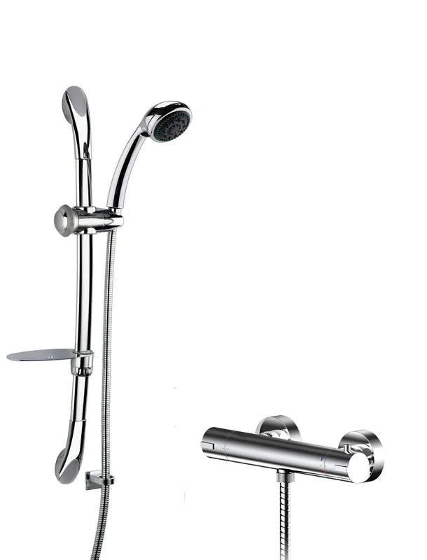 Balterley - Current Round Thermostatic Bar Valve and Luxury Curved Slider Rail Kit Shower Bundle - Chrome