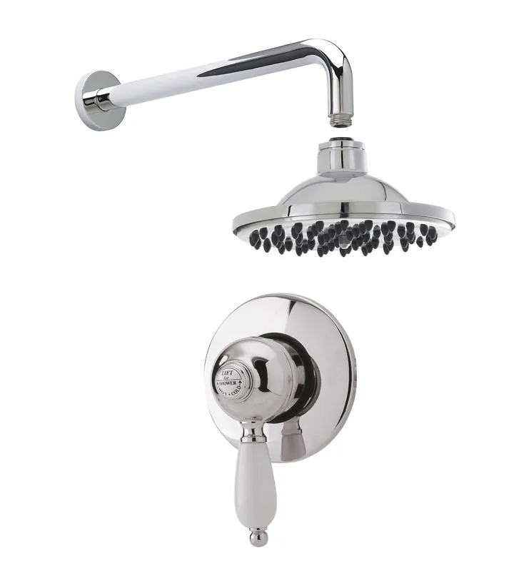 Balterley Traditional Concealed Manual Valve with Head Arm Shower Set White in Silver Silver
