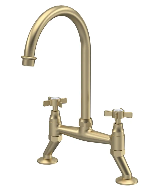 Balterley Traditional Kitchen Sink Bridge Mixer Tap - Brushed Brass in Metallics Metallics