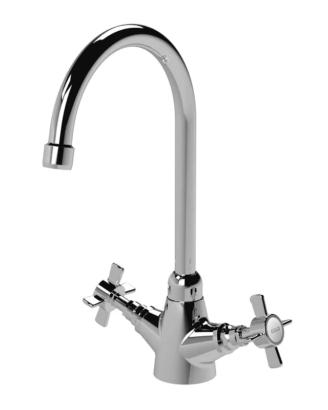 Balterley Traditional Kitchen Sink Mono Mixer Tap - Chrome Crosshead Handles in Silver Silver