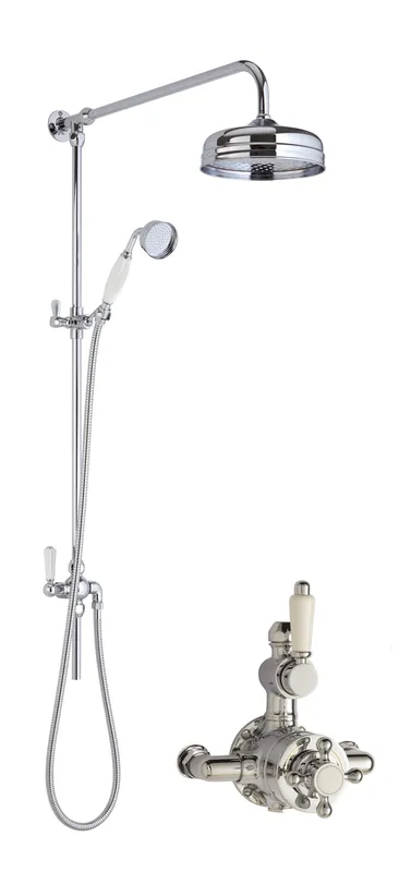 Balterley - Traditional Twin Exposed Valve & Rigid Riser Shower Set - Chrome/White
