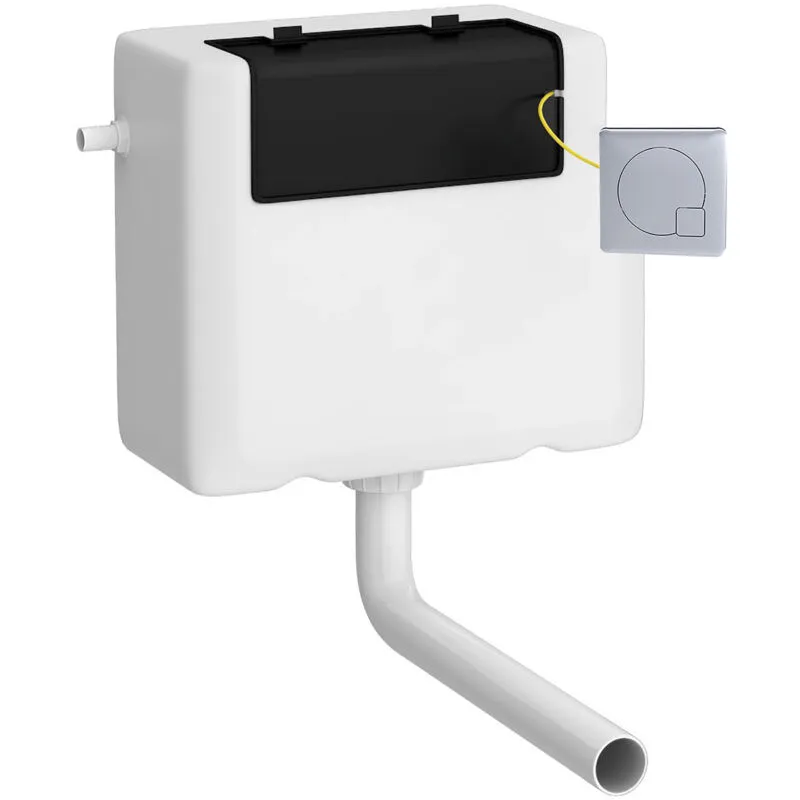 Balterley Universal Dual Flush Side Inlet with Square Flush Plate - Chrome/White in Silver Silver