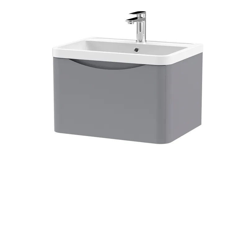 Balterley Wall Hung 1 Drawer Bathroom Vanity Unit & Basin, Satin Grey, 550mm in Grey Grey