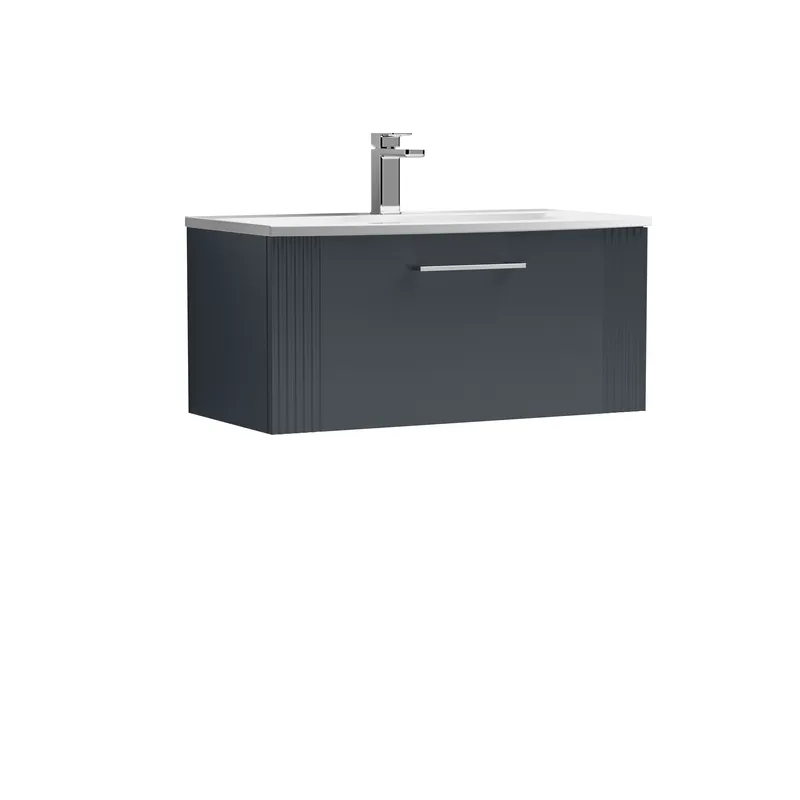 Balterley Wall Hung 1 Drawer Vanity Unit - Curved Basin 800mm, Dark Grey Grey