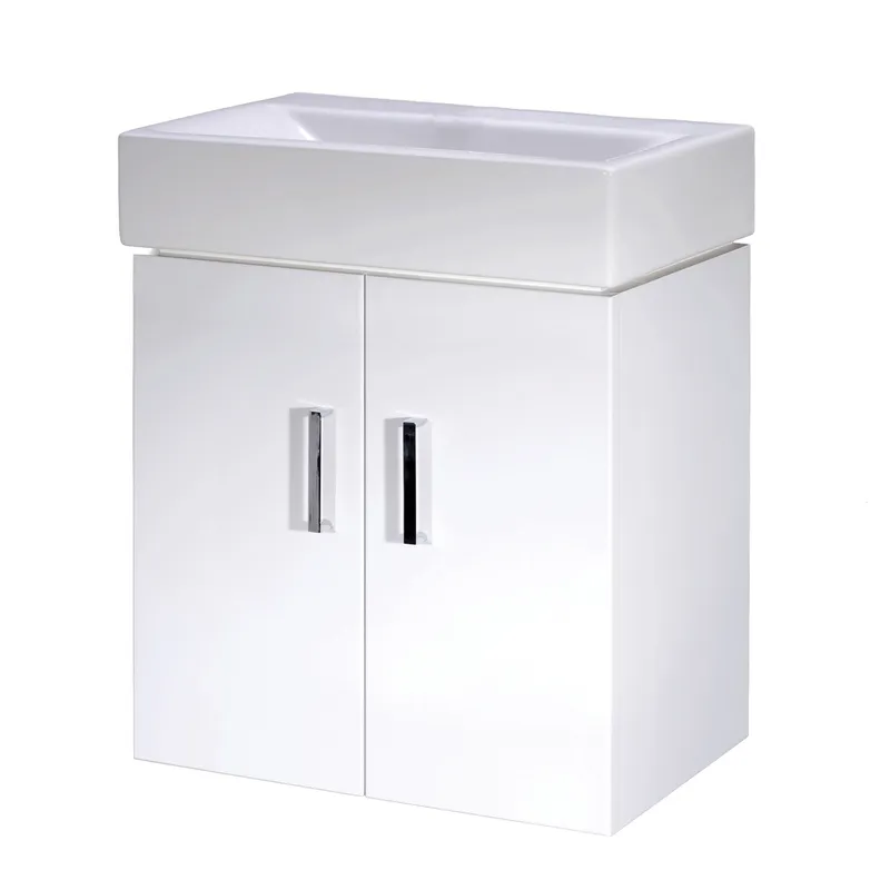 Balterley Wall Hung 2 Door Cloakroom Vanity Basin Unit Gloss White 450mm White