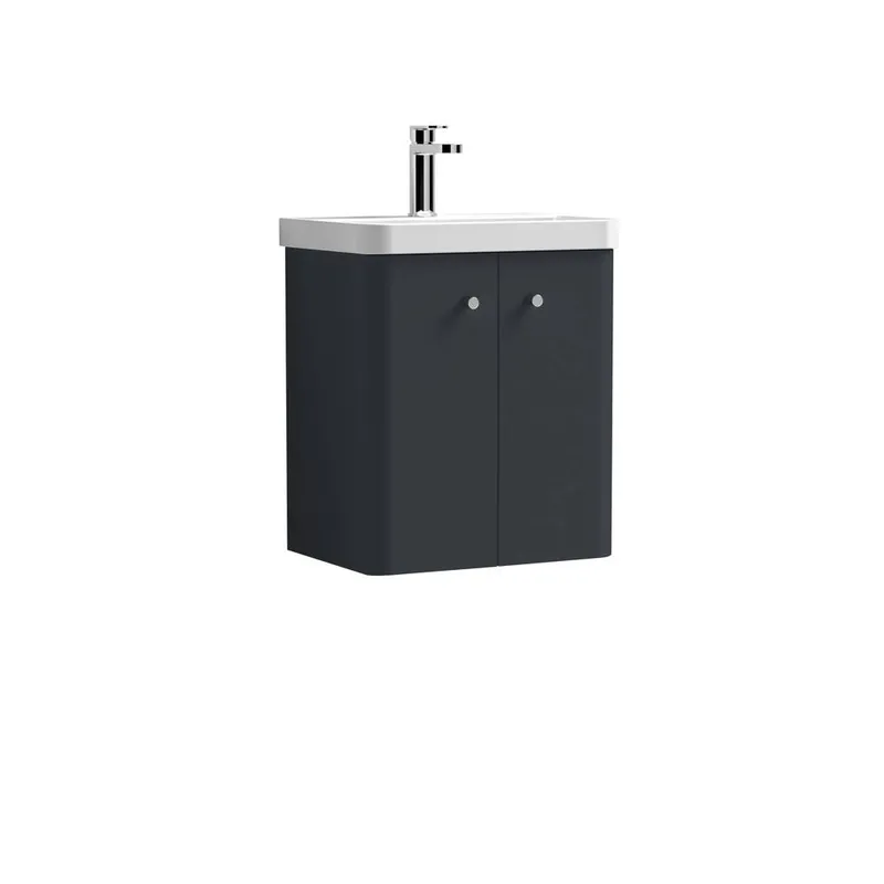 Balterley Wall Hung 2 Door Vanity Unit with Ceramic Sink Dark Grey 500mm Grey