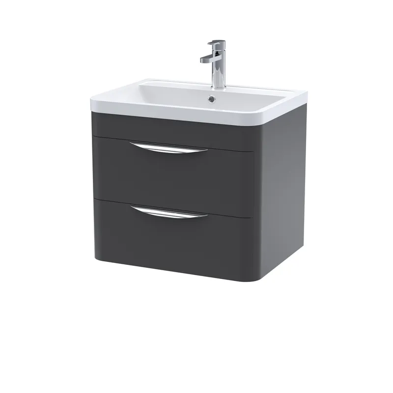 Balterley Wall Hung 2 Drawer Bathroom Vanity Unit & Basin, Dark Grey, 550mm in Grey Grey