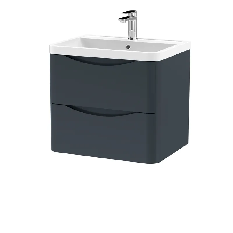 Balterley Wall Hung 2 Drawer Bathroom Vanity Unit & Basin, Dark Grey, 550mm in Grey Grey