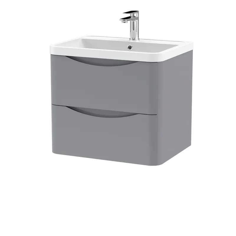 Balterley Wall Hung 2 Drawer Bathroom Vanity Unit & Basin, Satin Grey, 550mm in Grey Grey