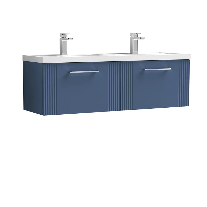 Balterley Wall Hung 2 Drawers Vanity Unit - 2 Polymarble Basin 1200mm, Satin Blue Blue