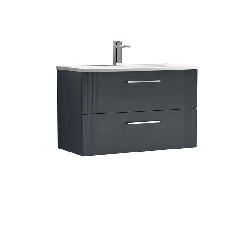 Balterley Wall Hung 2 Drawers Vanity Unit - Curved Basin 800mm, Dark Grey Grey