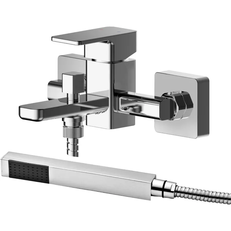 Balterley - Wall Mounted Square Bath Shower Mixer Tap with Shower Kit - Chrome
