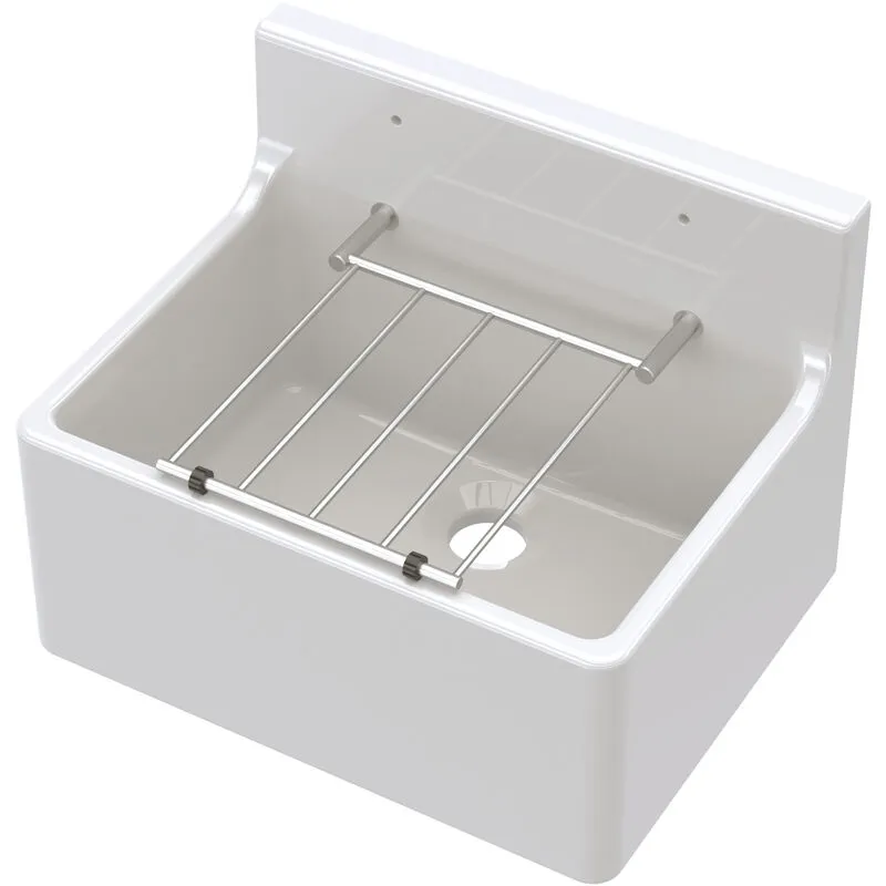 Balterley - White Single Bowl Fireclay Cleaner Sink with Grill 515mm x 382mm x 393mm