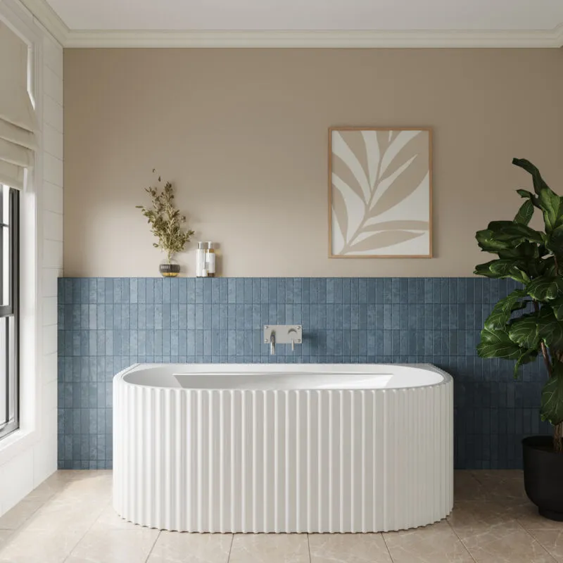 Balterley Contemporary Back To Wall Freestanding Bath with Ribbing 1600 x 780mm in White White