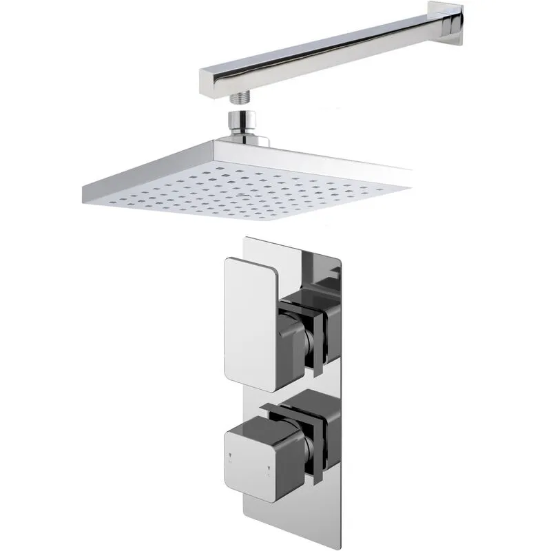 Empire Concealed Square Twin Valve, Arm & Head Shower Bundle Set - Chrome - Balterley