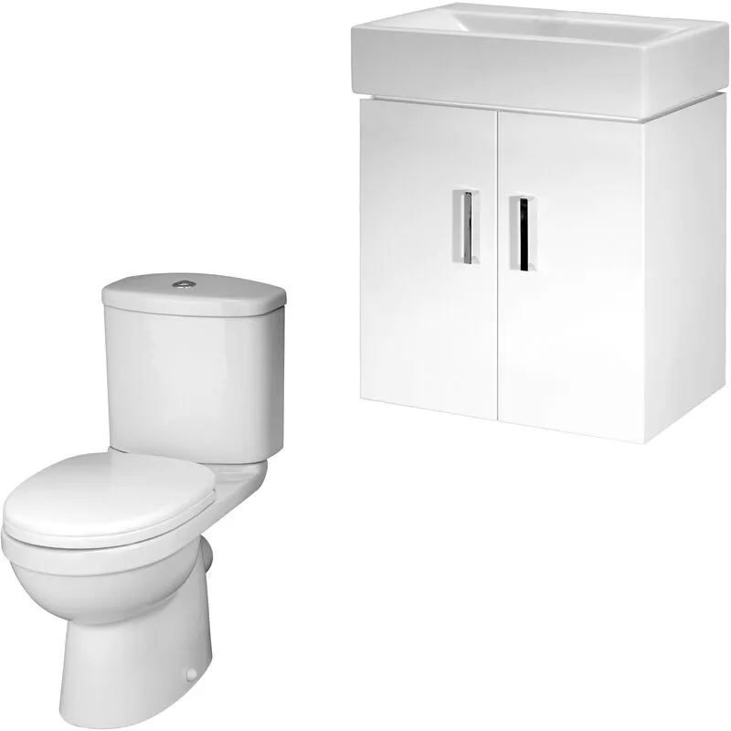 Orbit Cloakroom Bundle - Wall Hung Vanity Basin Unit, Toilet Pan, Cistern & Seat (Tap Not Included) - Gloss White - Balterley