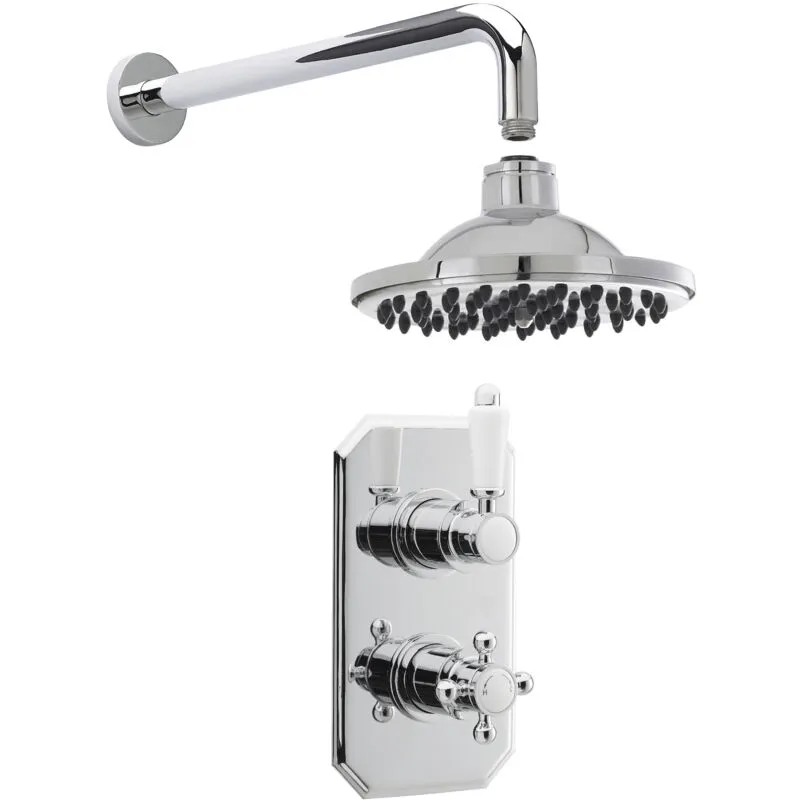 Traditional Concealed Twin Valve with Head & Arm Shower Set - Chrome/White - Balterley