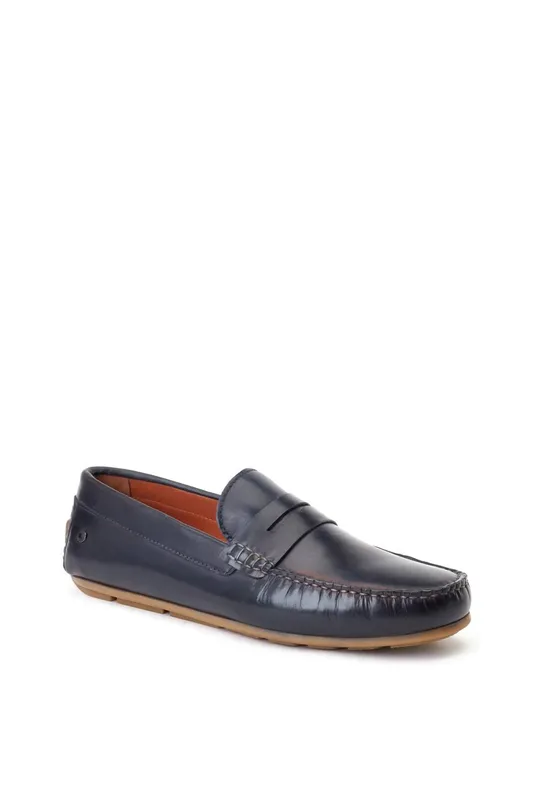 Men's Base London Collins Leather Men's Navy Standard Loafers - Size: 11