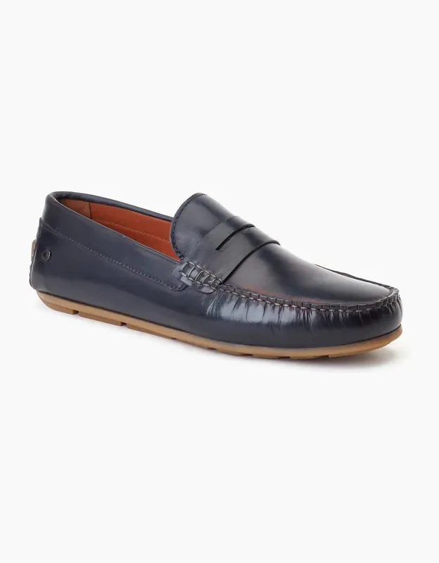 Men's Base London Collins Leather Men's Navy Standard Loafers - Size: 10