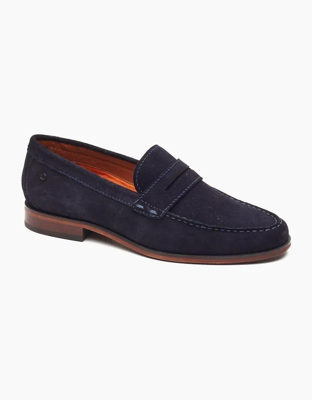Base London Men's Slate Penny Loafer in Navy Size: 6 Navy 6