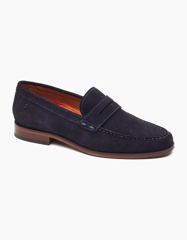 Men's Base London Slate Loafer Leather Men's Navy Loafers - Size: 9