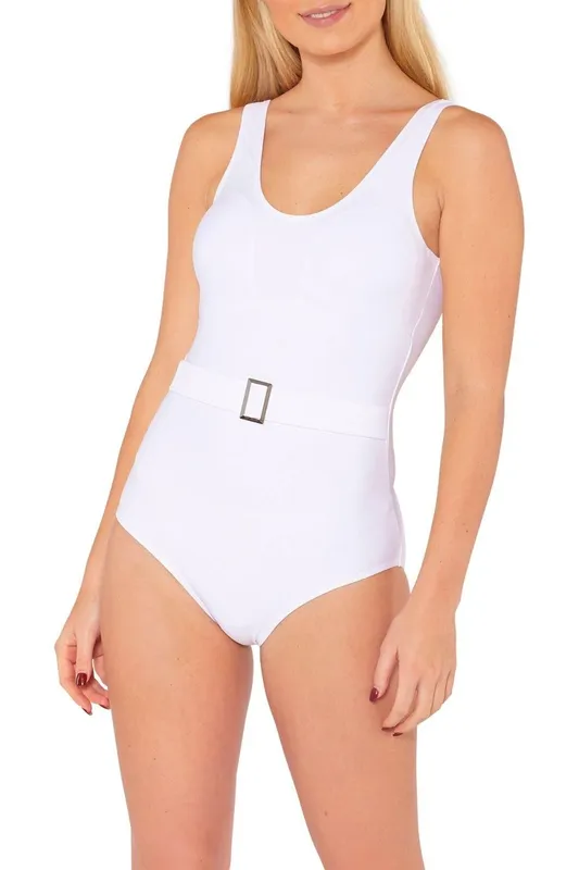 Beachcomber Women's Belted Swimsuit in White Size: 20 White