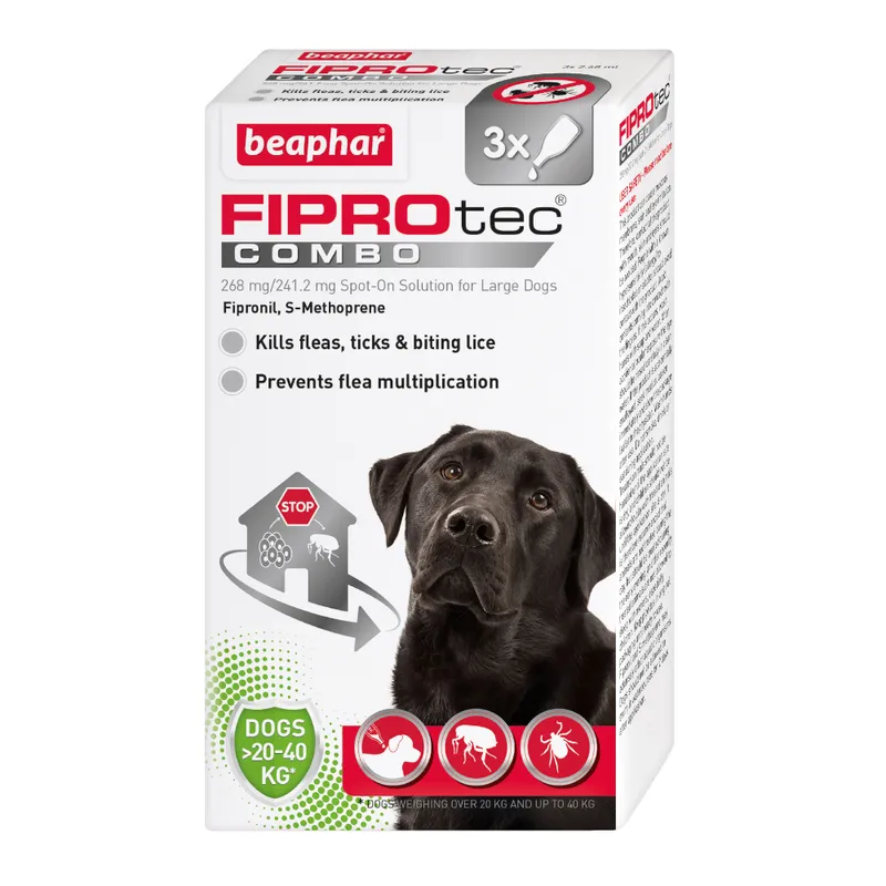beaphar FIPROtec® Combo Flea & Tick Spot-On for Dogs - L (20-40kg) - 3 pipettes