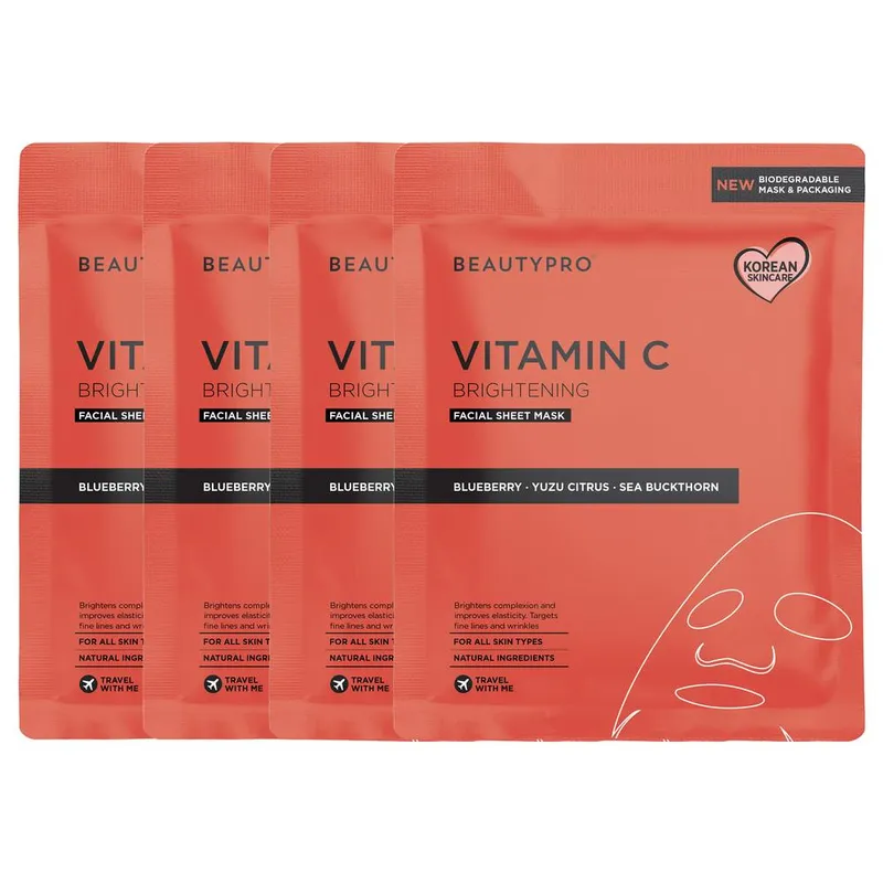 Beautypro Vitamin C Brightening Sheet Mask - Pack Of 4 in Red - Red - Size: One Size