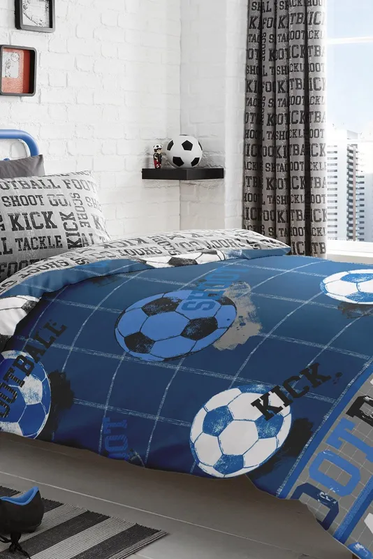 Bedlam 'Football' Theme Childrens Bedroom Duvet Cover Set in Blue Size: Double Blue Double