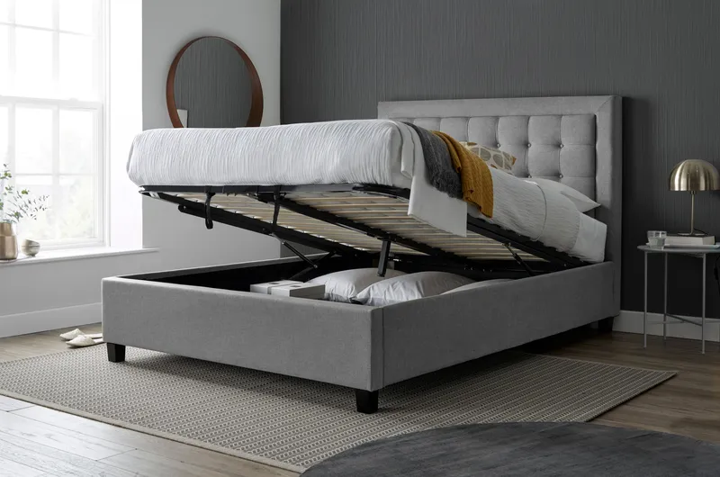Bedmaster Brandon Fabric Ottoman Bed & Memory Maestro Memory Foam Mattress in Grey Size: Double - Grey