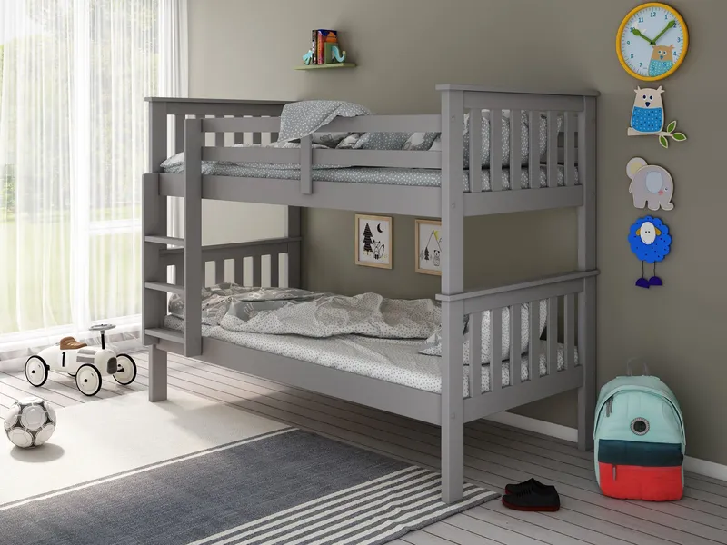 Bedmaster Carra Wooden Single Bunk Bed With Spring Mattresses in Grey Grey Single