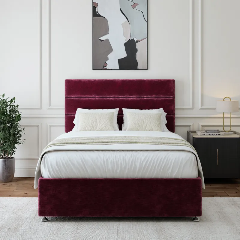 Bedmaster Chenille 4 Drawer Divan Base & Lined Headboard in Aubergine Size: Small Double Aubergine Small Double