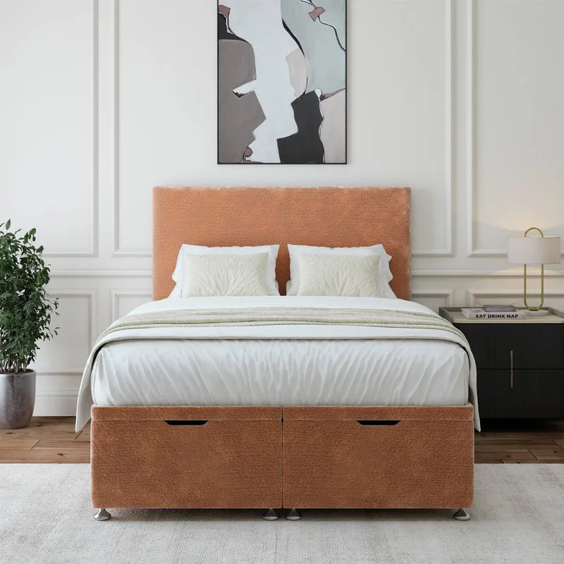 Bedmaster Chenille Ottoman Divan Base & Plain Headboard in Brown Size: Small Double - Brown