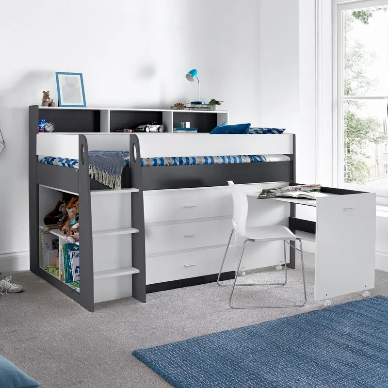 Bedmaster Erin Grey And White Mid Sleeper Bed With Desk