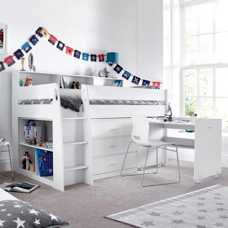 Bedmaster Erin White Mid Sleeper Bed With Desk